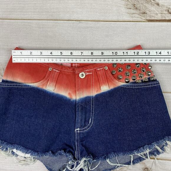 Vtg Erez Shorts Sz 2 Red White Blue Studded Denim Cut Off Raw Hem Made in USA - Picture 4 of 11